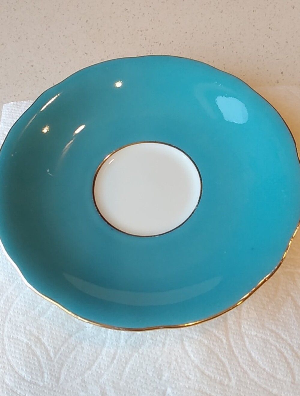 Aynsley Made In England Teal/Turquoise Gold-Rim Ceramic Saucer Replacement